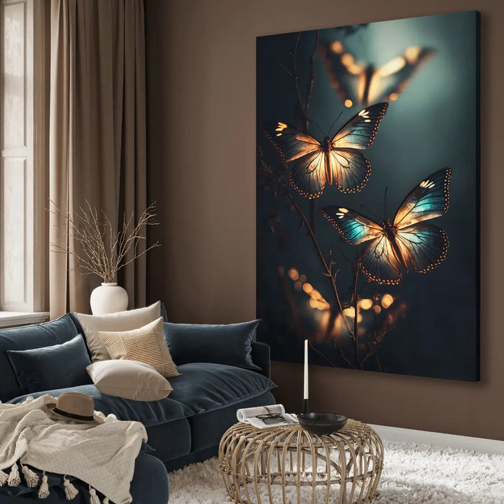Canvas Schilderij - Butterflies at Night