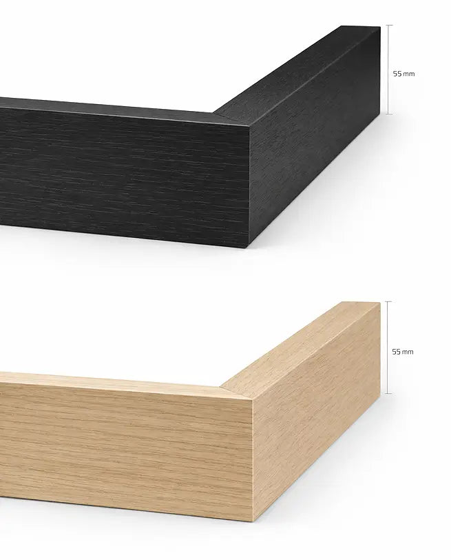 Zwarte baklijst en baklijst met eikenlook, beide 55 mm diep